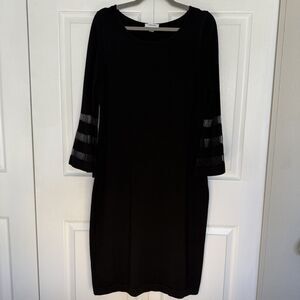 Calvin Klein Black Sheath Dress Bell Sleeves with Mesh Inserts Women’s Size XL